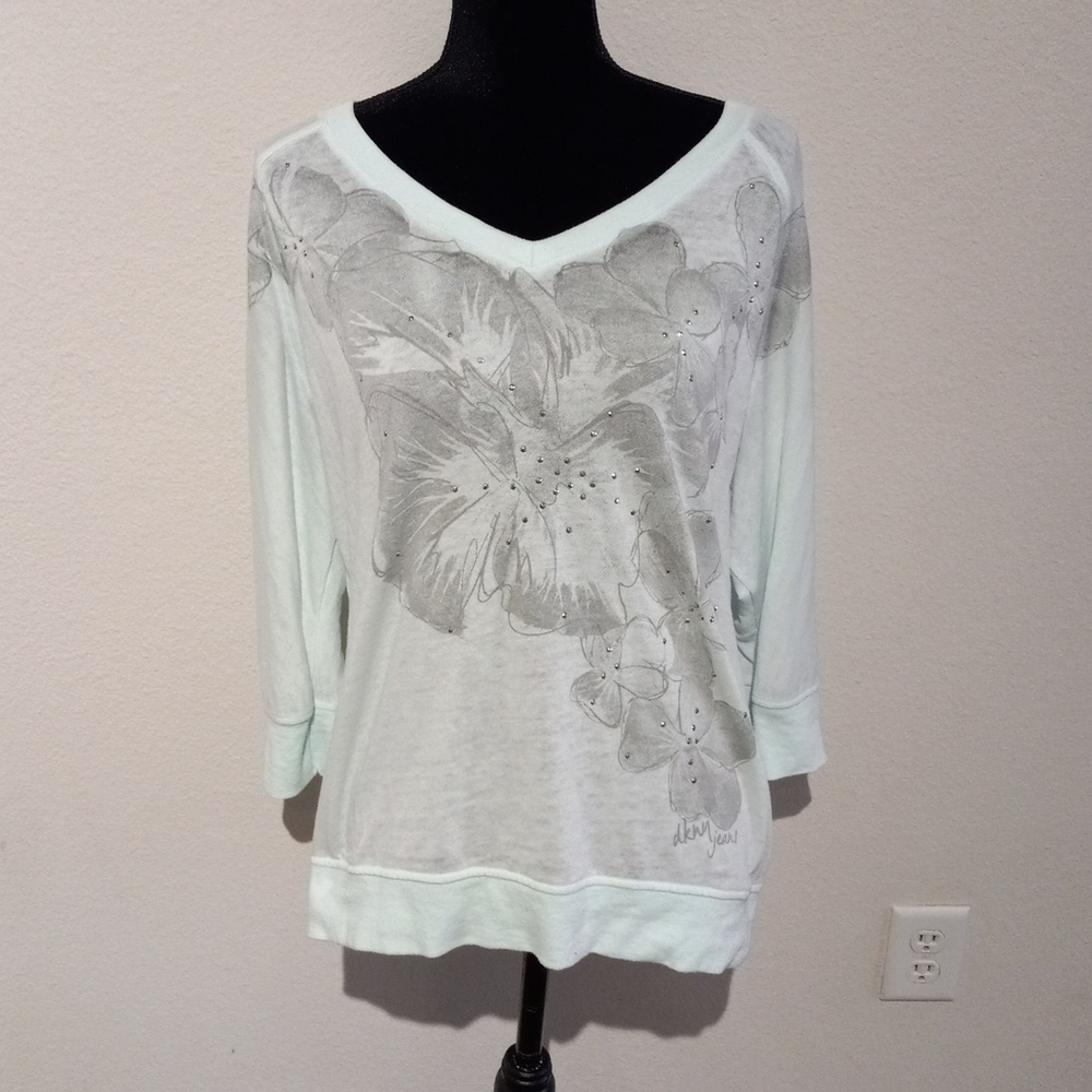 DKNY JEANS mint green lightweight sheer top, Large